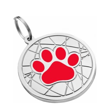 Эмалированный Адресник для Собак BronzeDog Лапка на Фоне Объемной Паутинки Красный Размер S (Bronzedog) в Амуниция для собак.