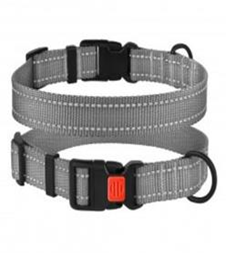 Ошейник BronzeDog Active Нейлоновый со Светоотражением и Пластиковой Пряжкой Серый, Размер M Обхват шеи 30-40 см. Ширина 2 см. (Bronzedog) в Амуниция для собак.