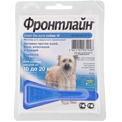 Фронтлайн спот он для собак 10-20 кг M () в Краплі на холку (spot-on).