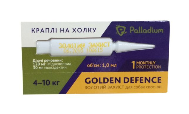 Капли Голден дефенс для собак весом  4-10кг 1 пипетка (Palladium) в Капли на холку (spot-on).