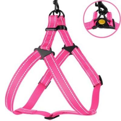 Шлея для Собак BronzeDog Active Нейлоновая со Светоотражением Розовая, Размер L, Обхват груди 58-71 см, Ширина 2,5 см. (Bronzedog) в Амуниция для собак.