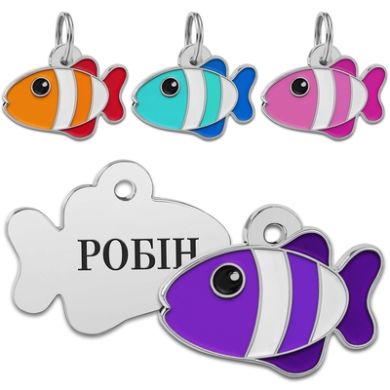 Эмалированный Адресник BronzeDog Рыбка Фиолетовый Размер S (Bronzedog) в Амуниция для собак.