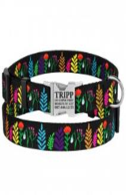 Ошейник BronzeDog Urban Цветы Нейлоновый с Металлической Пряжкой Черный, Размер L, Обхват шеи 35-45 см, Ширина 2,5 см. (Bronzedog) в Амуниция для собак.