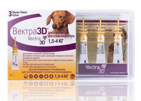 Вектра 3D капли инсектоакарицидные для собак 1,5 - 4 кг, 3 шт х 0,8 мл (CEVA) в Капли на холку (spot-on).