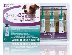 Вектра 3D капли инсектоакарицидные для собак 4 - 10 кг, 3 шт х 1,6 мл (CEVA) в Капли на холку (spot-on).