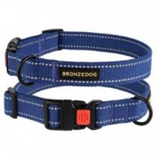 Нашийник Bronzedog Сotton Рефлекторний х/б Брезент Cиній, Розмір L Обхват шиї 35-45 см. Ширина 2,5 см. (Bronzedog) в амуніція для собак.