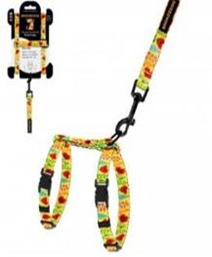 Шлея с Поводком для Котов и Мелких Собак BronzeDog Urban Цветы Желтая, Размер 2XS Обхват шеи 15-23 см. Обхват живота 15-25 см. (Bronzedog) в Амуниция для собак.