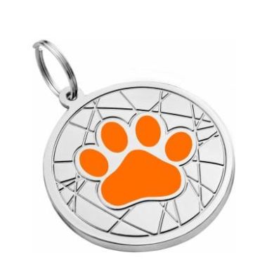 Эмалированный Адресник для Собак BronzeDog Лапка на Фоне Объемной Паутинки Оранжевый Размер L  (Bronzedog) в Амуниция для собак.