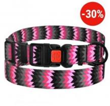 Ошейник BronzeDog Urban Зигзаг Нейлоновый с Пластиковой Пряжкой Серо-Розовый, Размер L, Обхват шеи 35-45 см, Ширина 2,5 см. (Bronzedog) в Амуниция для собак.