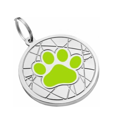 Эмалированный Адресник для Собак BronzeDog Лапка на Фоне Объемной Паутинки Салатовый Размер L (Bronzedog) в Амуниция для собак.