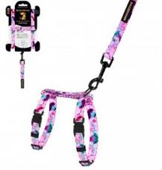 Шлея с Поводком для Котов и Мелких Собак BronzeDog Urban Цветы Розовая, Размер 2XS Обхват шеи 15-23 см. Обхват живота 15-25 см. (Bronzedog) в Амуниция для собак.