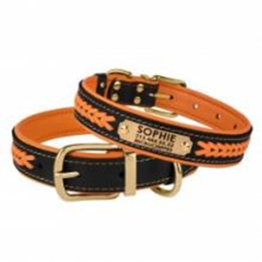 Нашийник Шкіряний BronzeDog Premium з Литою латунною фурнітурою та Адресником Чорно-Помаранчевий, Розмір XL Обхват шиї 46-53 см. Ширина 3 см. (Bronzedog) в амуніція для собак.