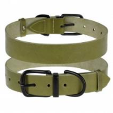 Нашийник Шкіряний BronzeDog Classic з металевою фурнітурою Оливковий, Розмір XL Обхват шиї 43-58 см. Ширина 3,2 см. (Bronzedog) в амуніція для собак.