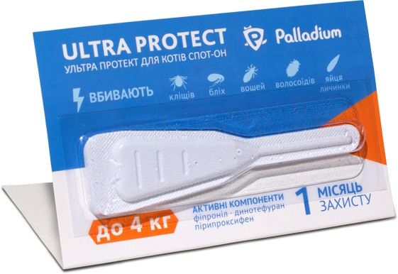 Капли Палладиум Ультра протект  спот-он для котов весом до 4кг  1 пипетка (Palladium) в Капли на холку (spot-on).