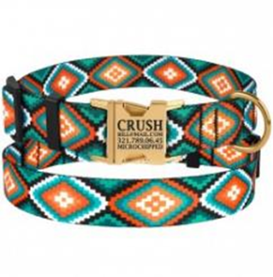  Ошейник BronzeDog Urban Нейлоновый c Металлической Пряжкой Золотистого Цвета Ромбы, Размер XL, Обхват шеи 43-66 см, Ширина 2,5 см. (Bronzedog) в Амуниция для собак.