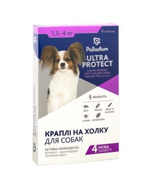 Краплі Палладіум Ультра протект спот-он для собак вагою 1,5-4кг 1 піпетка Краплі Палладіум Ультра протект спот-он для собак вагою 1,5-4кг 1 піпетка (Palladium) в Краплі на холку (spot-on).