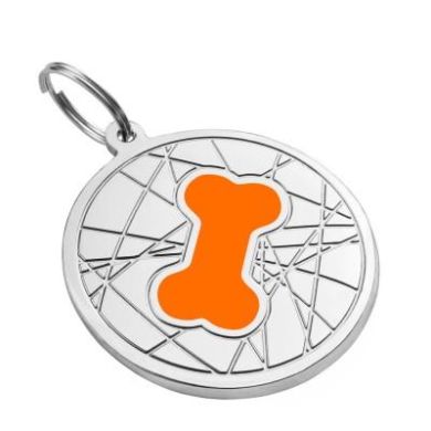Эмалированный Адресник для Собак BronzeDog Косточка на Фоне Объемной Паутинки Оранжевый Размер S  (Bronzedog) в Амуниция для собак.