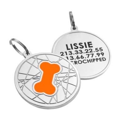 Эмалированный Адресник для Собак BronzeDog Косточка на Фоне Объемной Паутинки Оранжевый Размер S  (Bronzedog) в Амуниция для собак.