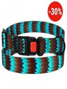 Ошейник BronzeDog Urban Зигзаг Нейлоновый с Пластиковой Пряжкой Коричнево-Голубой, Размер XL, Обхват шеи 43-66 см, Ширина 2,5 см. (Bronzedog) в Амуниция для собак.