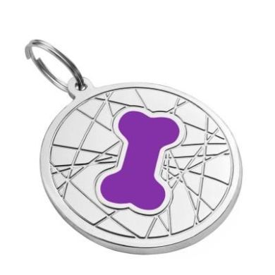 Эмалированный Адресник для Собак BronzeDog Косточка на Фоне Объемной Паутинки Фиолетовый Размер S (Bronzedog) в Амуниция для собак.