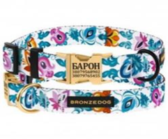 Нашийник Bronzedog Urban Folk Нейлоновий з Сталевою пряжкою Золотистого Кольору Білий, Розмір L, Обхват шиї 35-45 см, Ширина 2,5 см. (Bronzedog) в амуніція для собак.