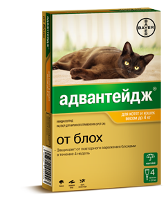 Адвантейдж для котов до 4 кг, 0,4 мл 1шт (Bayer) в Капли на холку (spot-on).