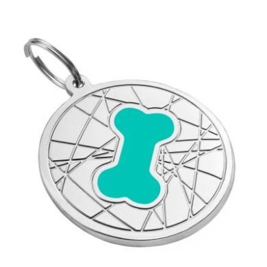 Эмалированный Адресник для Собак BronzeDog Косточка на Фоне Объемной Паутинки Бирюзовый Размер S (Bronzedog) в Амуниция для собак.
