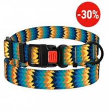 Ошейник BronzeDog Urban Зигзаг Нейлоновый с Пластиковой Пряжкой Желто-Синий, Размер L, Обхват шеи 35-45 см, Ширина 2,5 см. (Bronzedog) в Амуниция для собак.