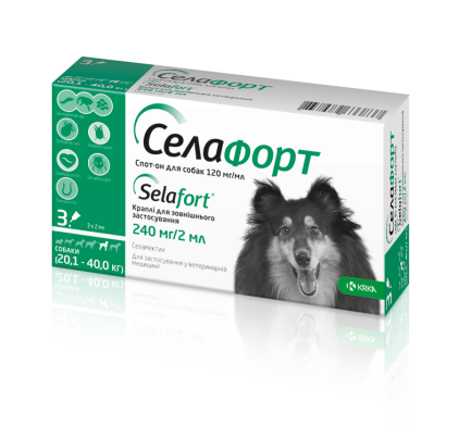 Селафорт спот-он, 240 мг/2 мл, для собак весом 20,1 - 40 кг (KRKA) в Капли на холку (spot-on).