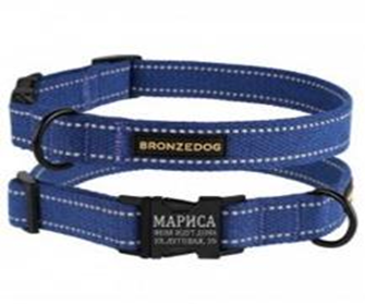 Ошейник Bronzedog Сotton Рефлекторный х/б брезент c Металлической пряжкой Синий, Размер L Обхват шеи 35-45 см. Ширина 2,5 см. (Bronzedog) в Амуниция для собак.