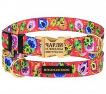 Ошейник Bronzedog Urban Folk Нейлоновый c Металлической пряжкой Золотистого Цвета Коралловый, Размер L, Обхват шеи 35-45 см, Ширина 2,5 см. (Bronzedog) в Амуниция для собак.