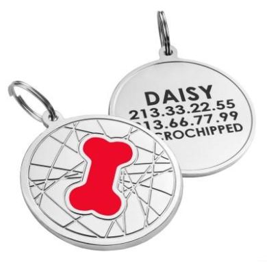 Эмалированный Адресник для Собак BronzeDog Косточка на Фоне Объемной Паутинки Красный Размер L (Bronzedog) в Амуниция для собак.