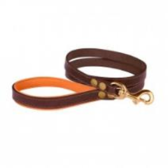 Повідець Шкіряний BronzeDog Premium з Литою латунною фурнітурою Коричнево-Помаранчевий, Розмір L Довжина 122 см. Ширина 1,6 см. (Bronzedog) в амуніція для собак.
