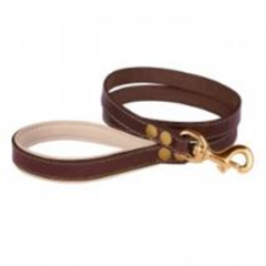 Повідець Шкіряний BronzeDog Premium з Литою латунною фурнітурою Коричнево-Бежевий, Розмір S Довжина 122 см. Ширина 1,2 см. (Bronzedog) в амуніція для собак.