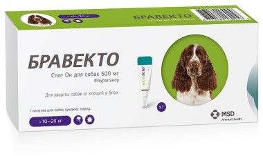 Бравекто   500,0 мг для собак вагою 10-20кг (MSD Animal Health (Intervet)) в Краплі на холку (spot-on).