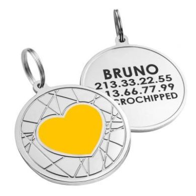 Емальований Адреснік для Собак BronzeDog Серце на Тлі Об'ємної Паутинки Жовтий Розмір S (Bronzedog) в амуніція для собак.