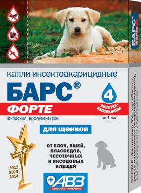 Барс Форте АВЗ краплі від бліх і кліщів для собак для цуценят, 4 піпетки () в Краплі на холку (spot-on).