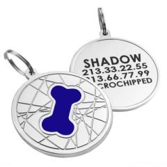Емальований Адреснік для Собак BronzeDog Кісточка на Тлі Об'ємної Паутинки Синій Розмір L  (Bronzedog) в амуніція для собак.