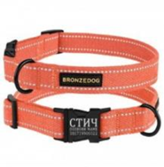 Нашийник Bronzedog Сotton Рефлекторний х/б Брезент з Сталевою пряжкою Помаранчевий, Розмір M Обхват шиї 30-40 см. Ширина 2 см. (Bronzedog) в амуніція для собак.