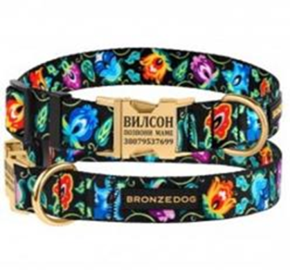 Ошейник Bronzedog Urban Folk Нейлоновый c Металлической пряжкой Золотистого Цвета Черный, Размер XL, Обхват шеи 43-66 см, Ширина 2,5 см. (Bronzedog) в Амуниция для собак.