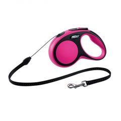 Рулетка NEW COMFORT S 5m/12kg (трос) рожева (Flexi) в амуніція для собак.