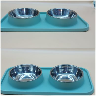 Бар пластиковый с 2 металл мисками 200мл 39*20*4 () в Посуда для собак.