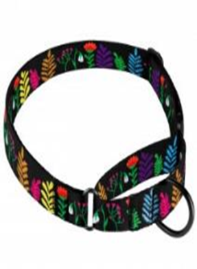 Ошейник Мартингейл BronzeDog Urban Цветы Нейлоновый c Металлической Фурнитурой Черный, Размер S, Обхват шеи 30-40 см, Ширина 2,5 см. (Bronzedog) в Амуниция для собак.