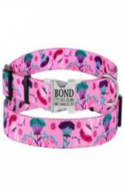 Ошейник BronzeDog Urban Цветы Нейлоновый с Металлической Пряжкой Розовый, Размер L, Обхват шеи 35-45 см, Ширина 2,5 см. (Bronzedog) в Амуниция для собак.